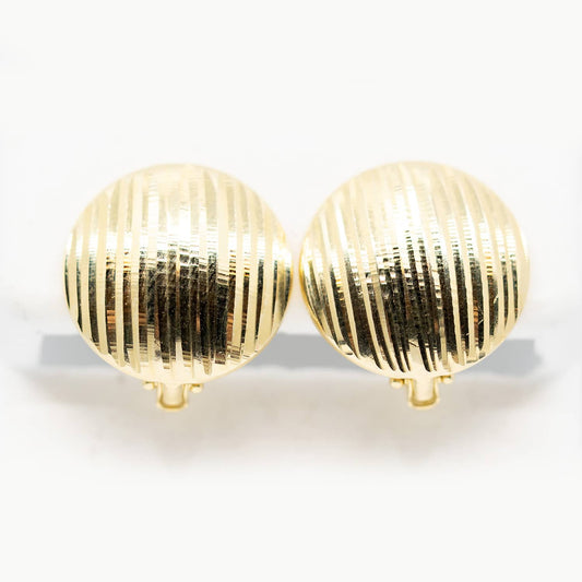 14k Yellow Gold 15mm Circle Plug Earrings with Horizontal Texture