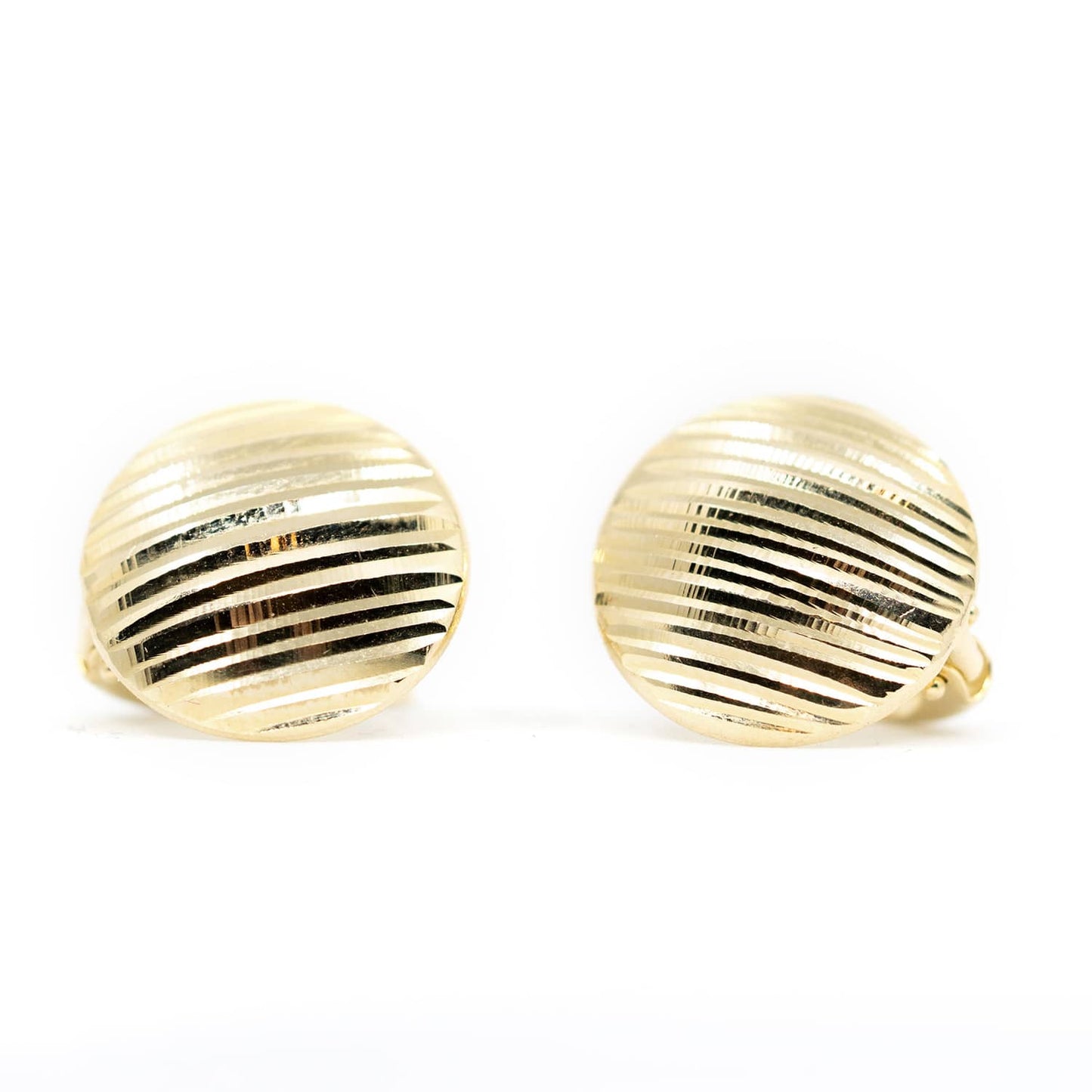 14k Yellow Gold 15mm Circle Plug Earrings with Horizontal Texture