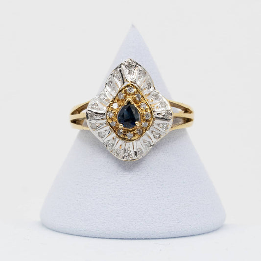 Vintage 14k Dual-Tone Gold Sapphire & Diamond Organic Ring