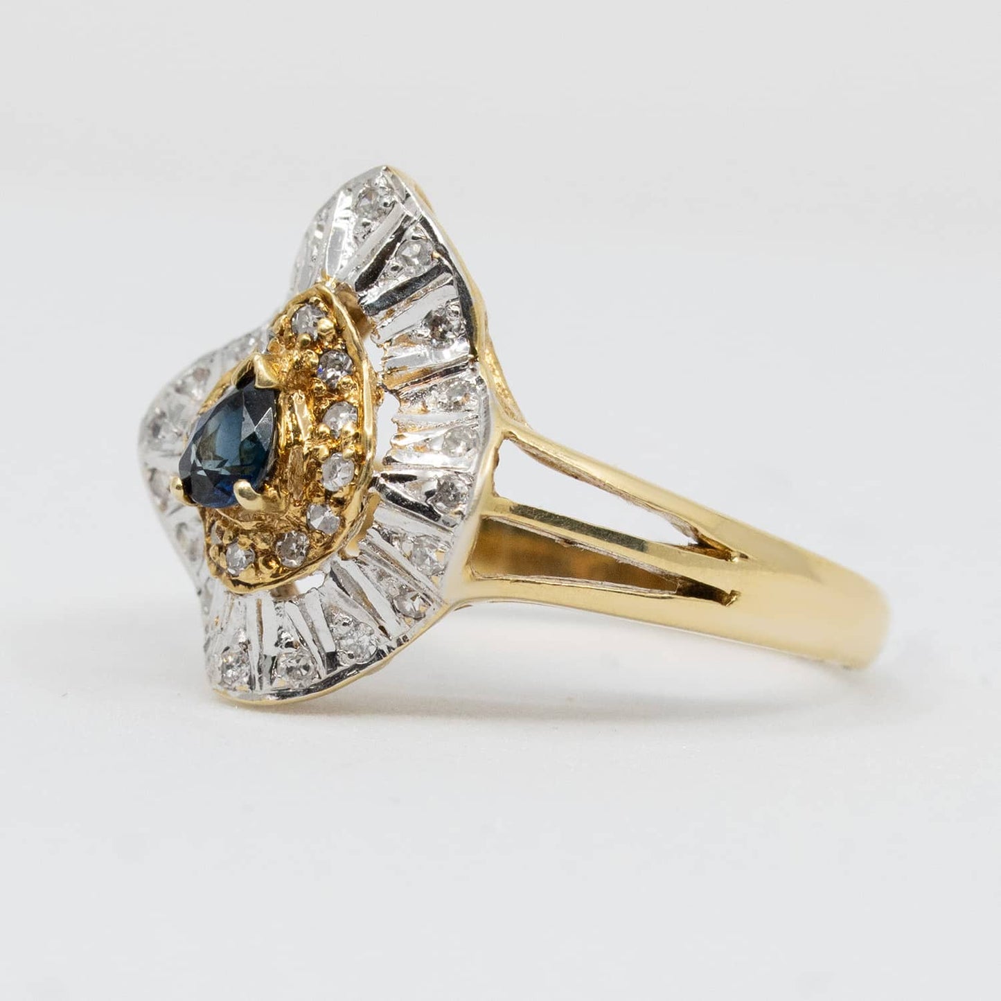 Vintage 14k Dual-Tone Gold Sapphire & Diamond Organic Ring